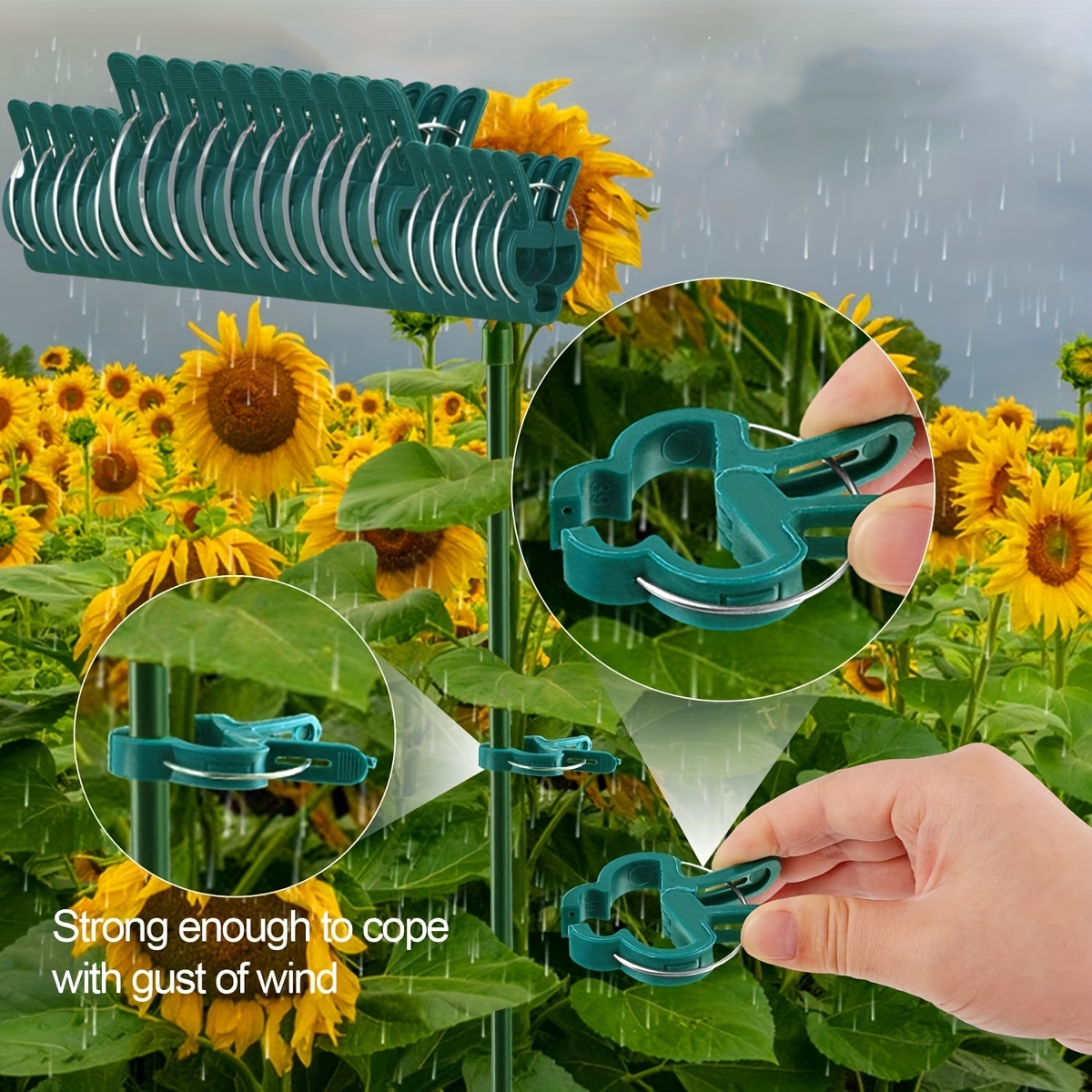 

20-piece Garden Support Clips For Flowers & Vines - Upright Growth Aid, Tomato Cage Compatible, 2 Sizes Included, Durable Plastic In Teal