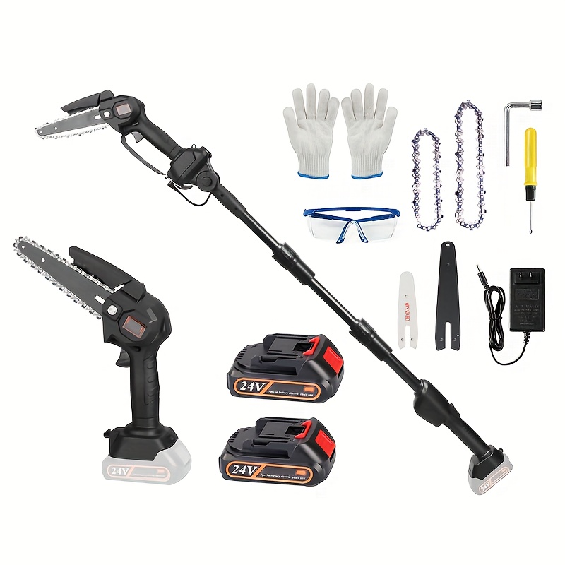 

2-inch 1 Cordless Saw, Cordless Chain Saw, 2 1500mah Battery 4-inch/6-inch Chain Electric Saw, With 3 Extension Rods For Tree Trimming