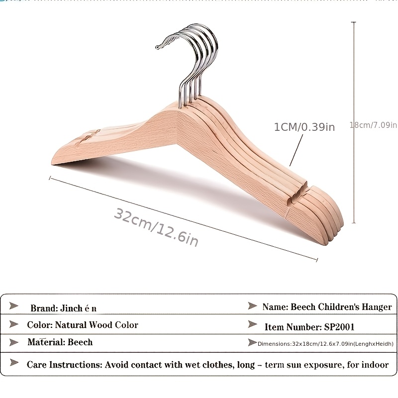 Image of 12pcs Pack Children's Clothes Hangers - Heavy-duty Wood Suitable For Wardrobe,,, Hard With Rounded Safety Edges, Rounded Tip For & Room Organization