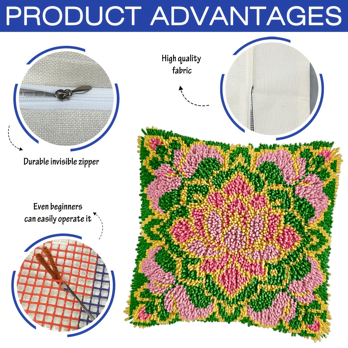 Latch Hook Kit with Beautiful Flowers Printed Pattern