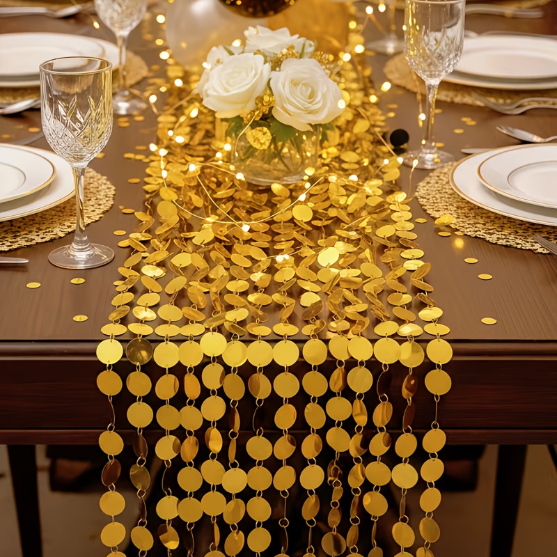 6pcs 236.22in Golden Sequin Pvc Hanging Decor Wedding Porch Backdrop Room Divider Curtain For Valentine's Day Family Holiday Party Reception Home Decor