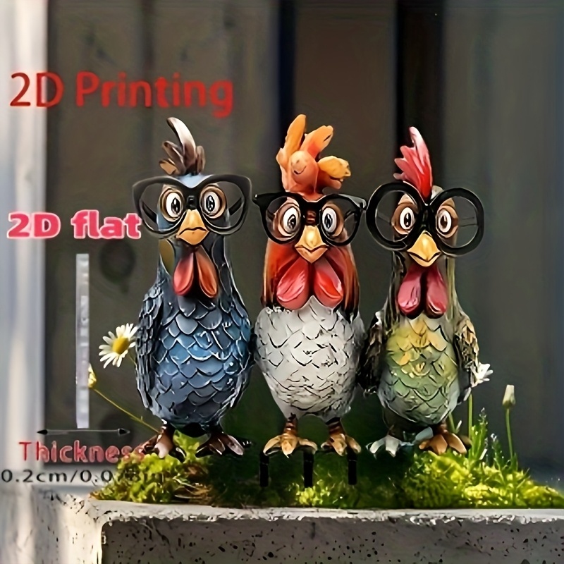 2d Flat, 2d Flat Bohemian Style -wearing Chickens Garden Decorative Stake, Multi-functional Animal Theme Yard Art, Outdoor Flower Pot And Garden Display Sign, 2d Flat