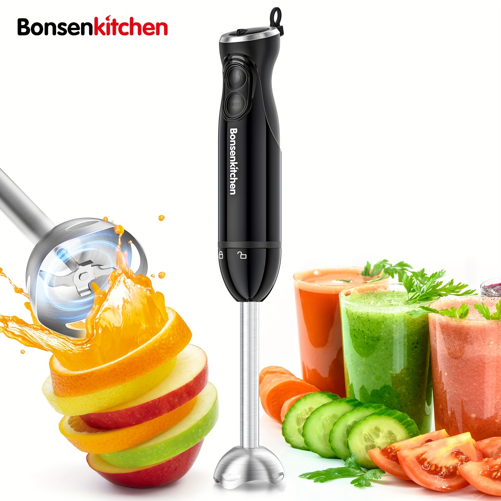 TEMU Bonsenkitchen Electric Handheld Blender - 12-speed, Turbo Mode, Stainless Steel Blades - Ideal For Smoothies, Soup, Food - Portable & With Corded Design, 120v Us Plug, Blenders For Kitchen