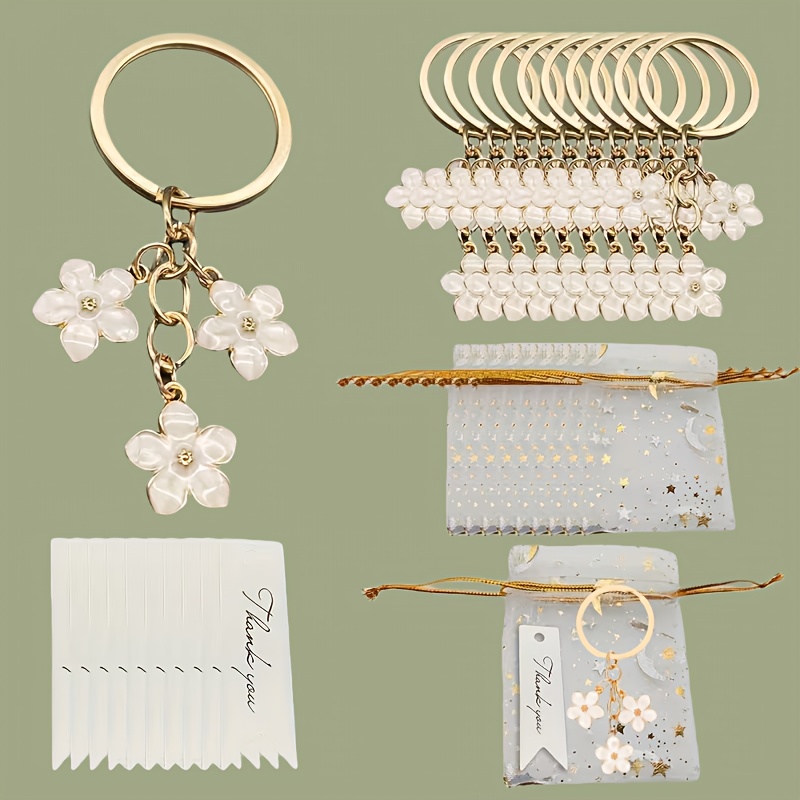 E-shop Geschenk für Sie/Ihn 36 Stück/12 Sets Emaille-Blumen-Schlüsselanhänger | Niedlicher Goldton | Rosa Blaues Blumenmuster | Ideal für