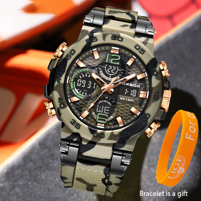 FOXBOX Stylish Men's Digital Watch Set, Waterproof Design