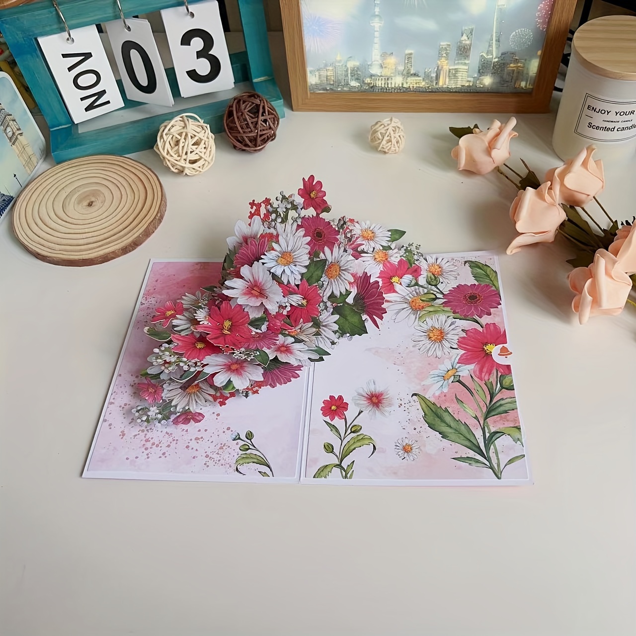 

3d Pop-up Card With Joyful Flower Design - Perfect For Mother's Day, Birthdays, Anniversaries, And Sending Blessings & Notes - Includes Card And Envelope