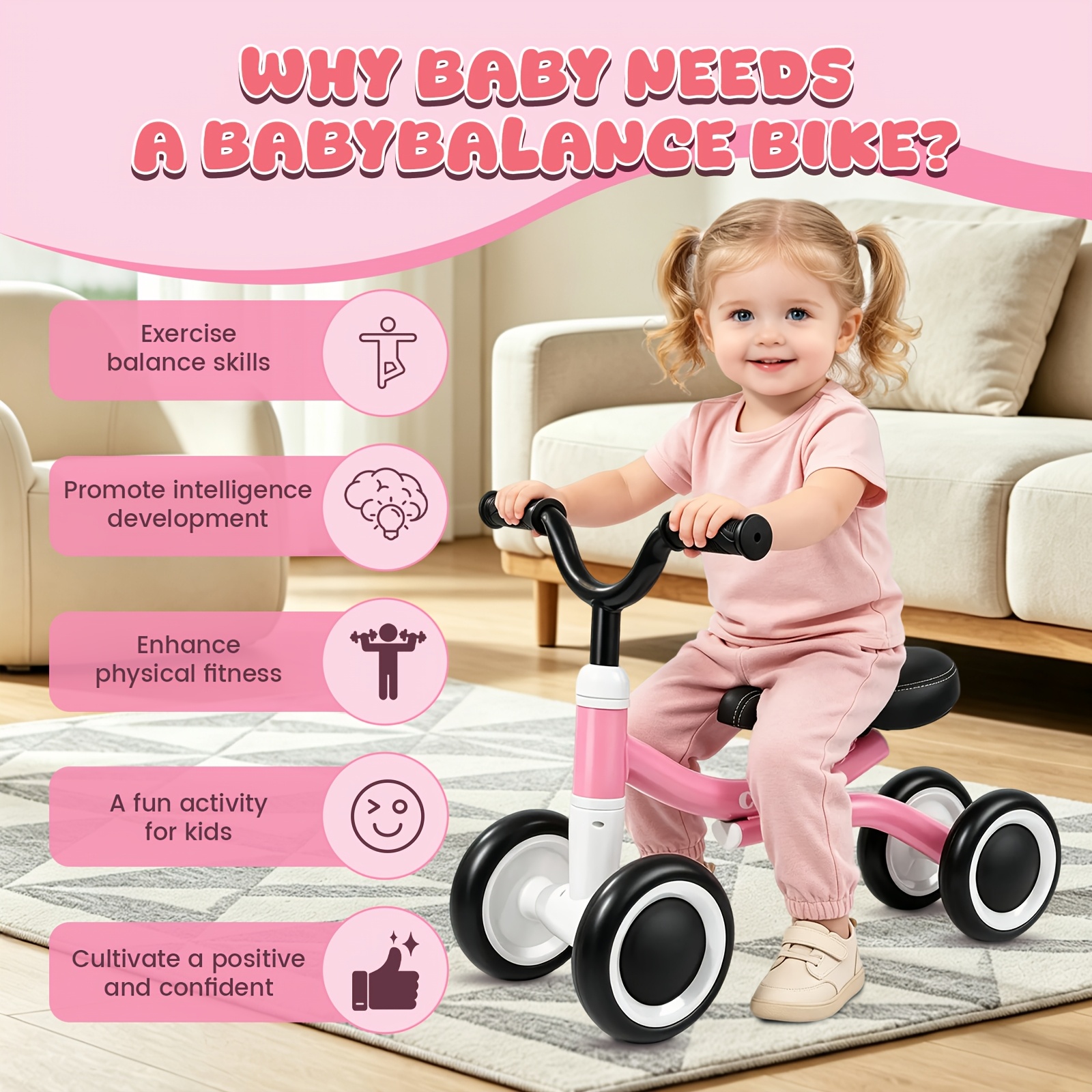 Image of Baby Balance Bike Lightweight -on, Sturdy Toddler Balance Bike For Indoor Outdoor Play, Easy Assembly