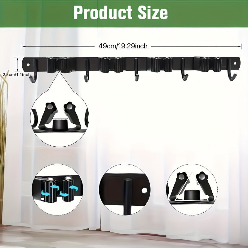  heavy duty metal tool organizer rack with 4 slots 5 hooks green black wall mounted storage for garden tools brooms mops garage equipment tool organizer storage details 2