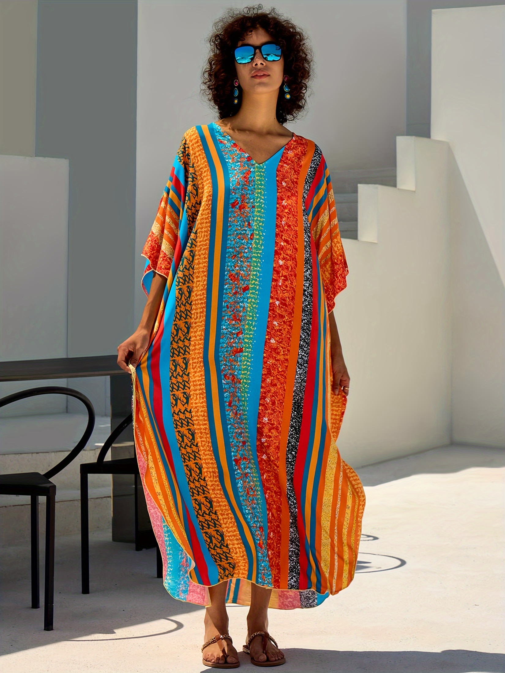 polu-dugih rukava haljina s tie dye printom, ženska plus size boemska plažna ogrtača za odmor q1690 | KORISTI_BODA | Temu