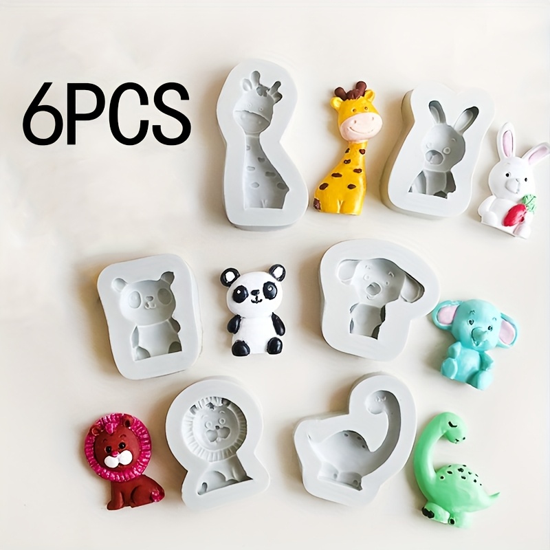 Resin Liquid Mold 6pcs Set Animal Giraffe Lion Panda Rabbit Dinosaur Elephant Candle Plaster Diffuser Stone Making Silicone Mold