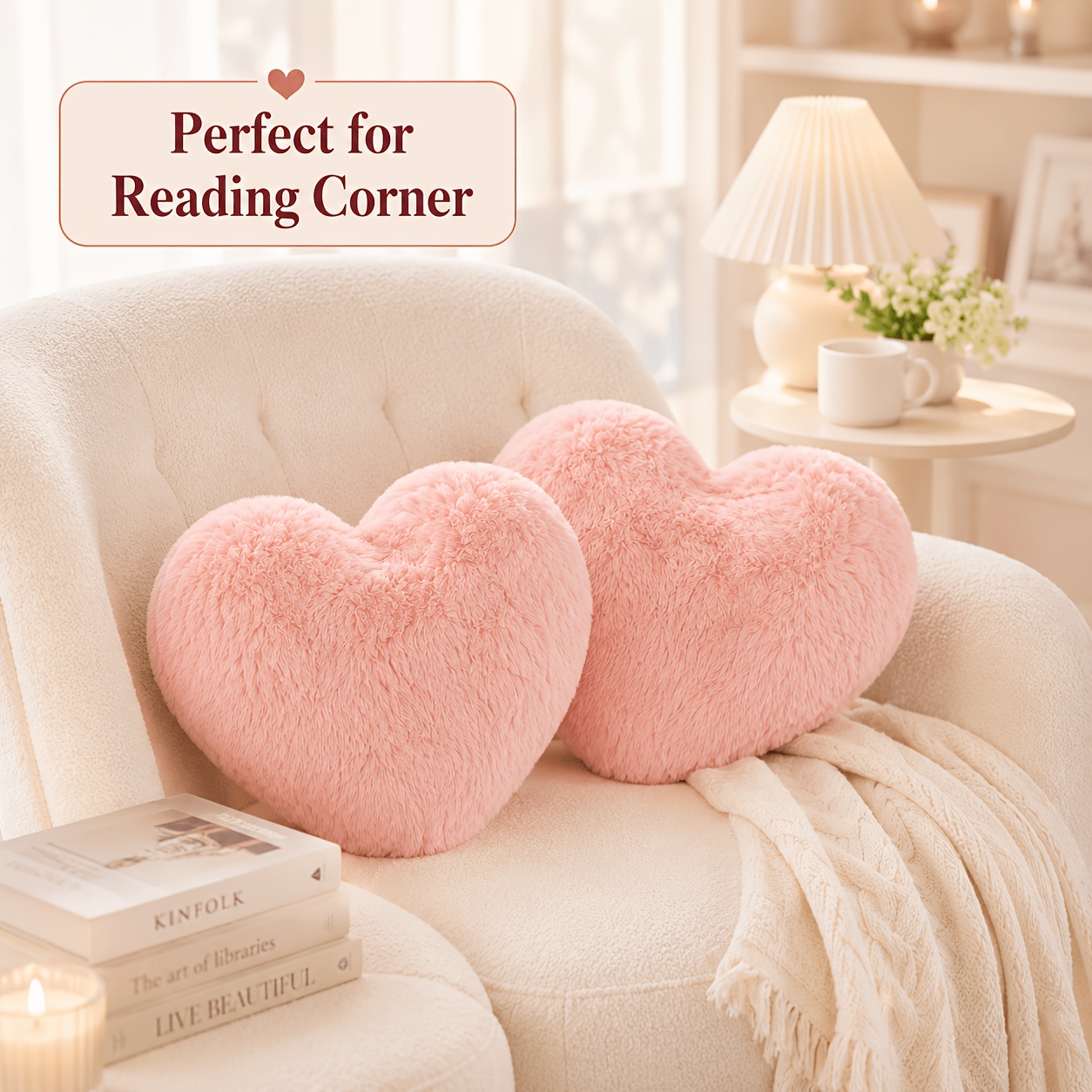 TEMU 2pcs Pink Heart-shaped Plush Pillow Covers, Creamy Soft Long -shaped Cushion Covers, For Bedroom, Wedding Home, Sofa, Pillowcases, Pillowcases