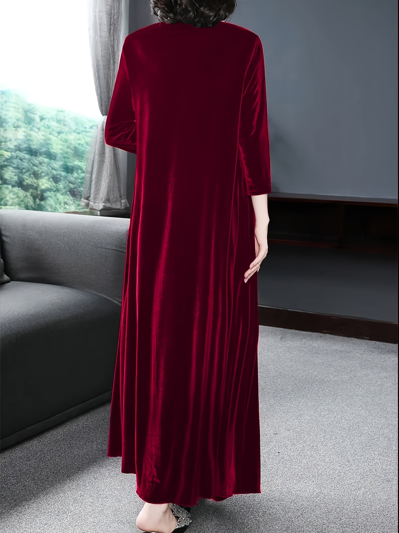 chinese dress ladies Loose fit soft velvet tunic dress with pockets main image 1