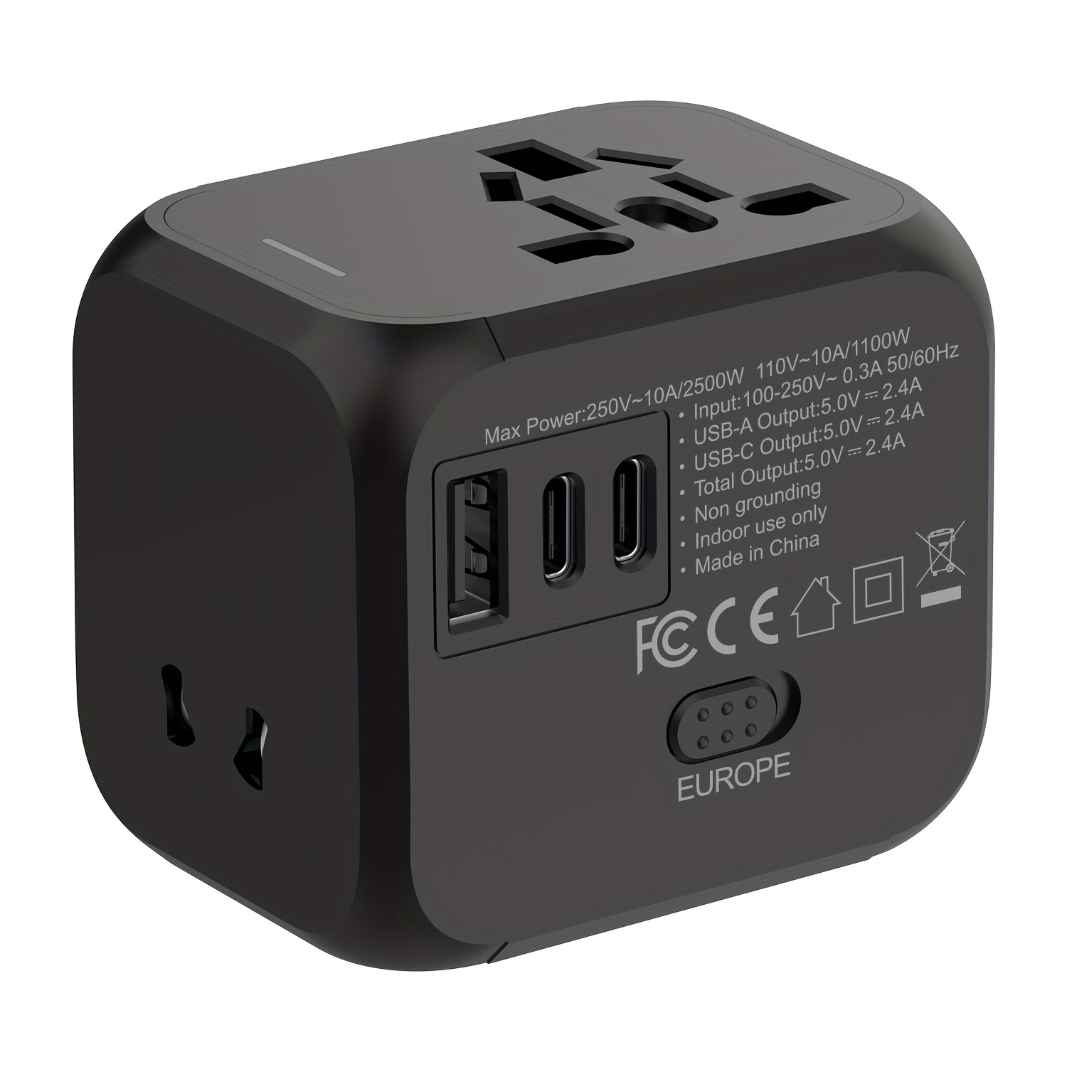 

Universal Travel Adapter - Compact & Safe, 1 Usb & 2 Type-c Charging Ports, Offering Multi-region Compatibility For Usa, Uk, Europe & More. Tailored For Over 180 Countries
