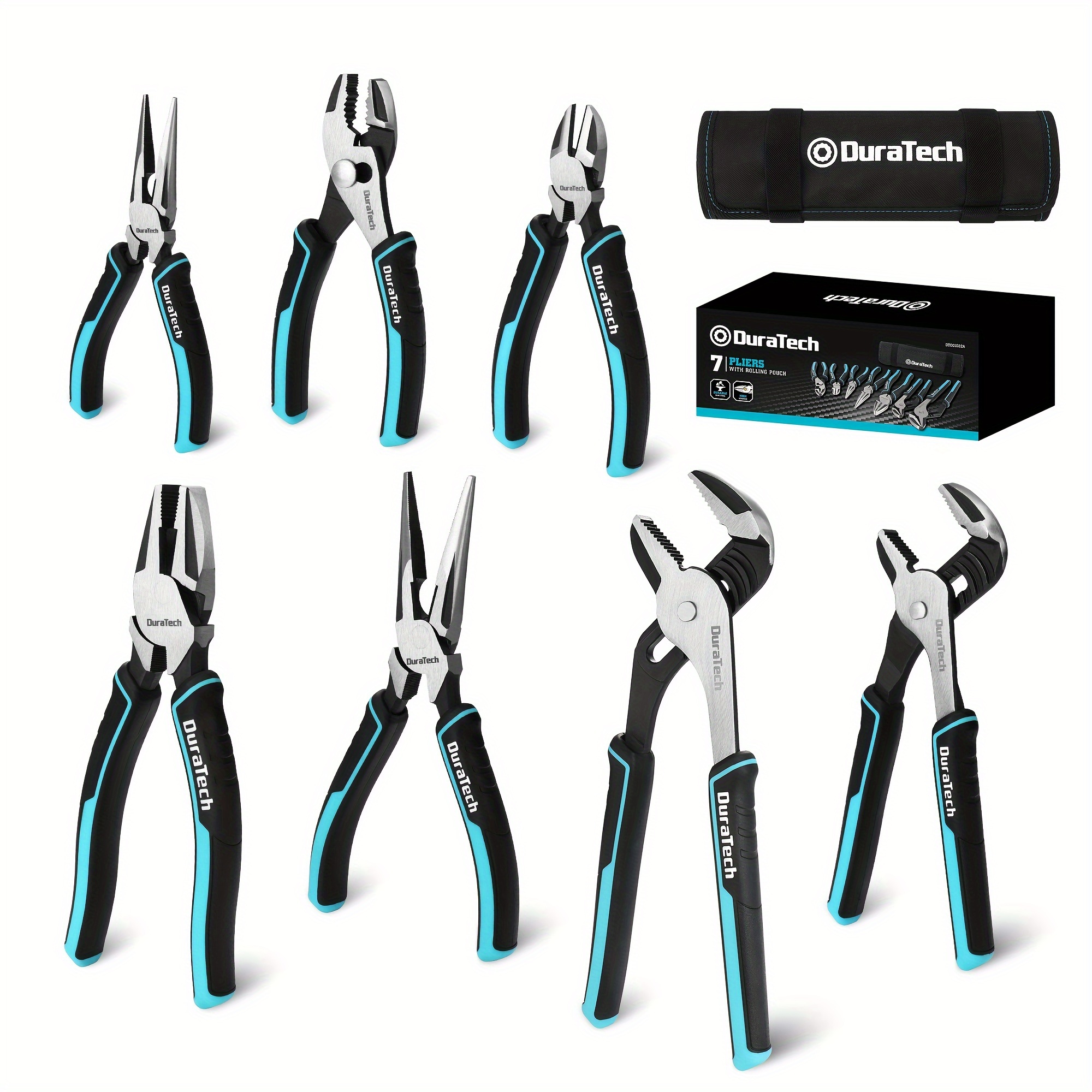 

Duratech 7pcs Pliers Set With Rolling Pouch, Premium Cr-ni Construction (10", 8" Groove Joint Pliers, 8", 6" Long Needle Nose, 8" , 6" Slip Joint, 6" ) For Basic Repair