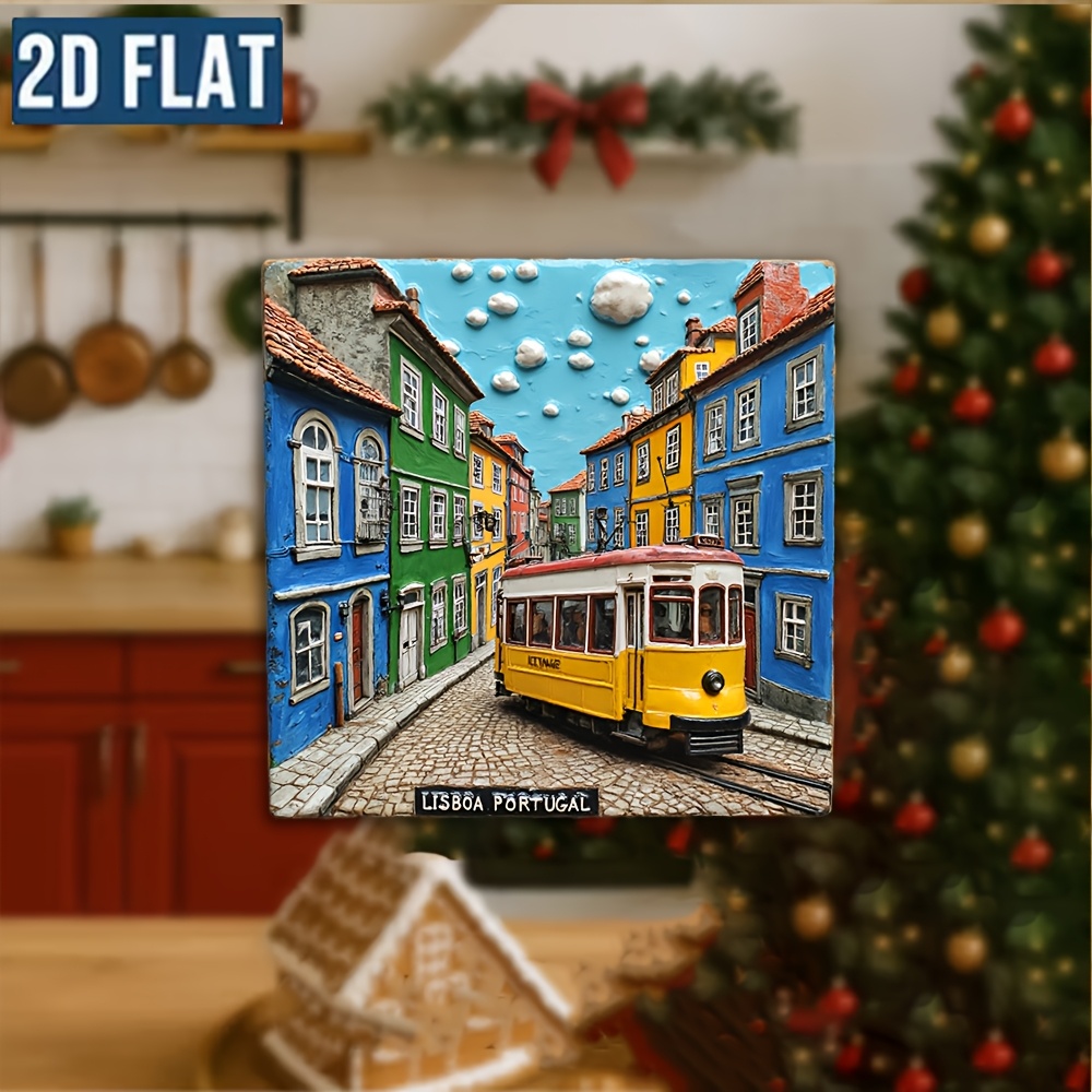 TEMU 1pc Lisbon, Portugal Refrigerator Magnet Suitable For Home Decoration, Ceramic Tile Replica Featuring , Portuguese Blue-and-white , And