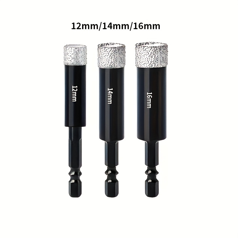 3pcs Diamond Drill Bit Set - Dry Drilling, Hex Shank, 6-16mm, Metal, Ideal For Glass, Granite, Tile, Cutting Tool, Perfect For Diy & Professional Use