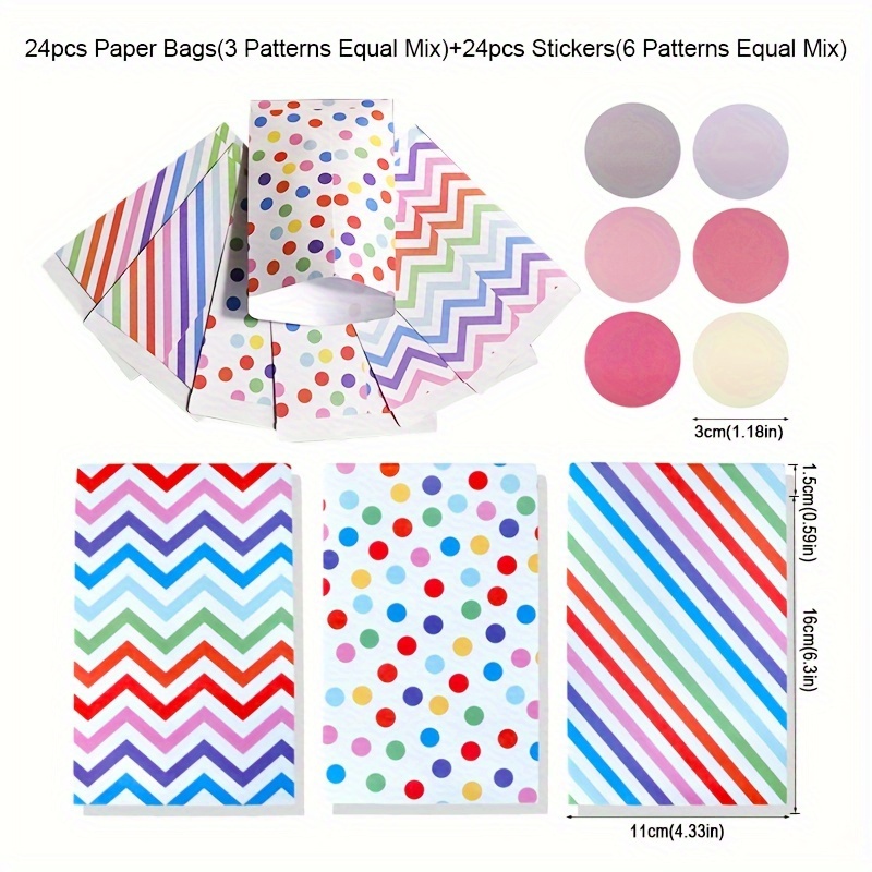 Image of 24sets Small Size Rainbow Treat Bags Colorful Stripe Dot Gift Pouch Paper Gift Bags With Stickers Wedding Birthday Party Favor Bags Wrapping Supplies