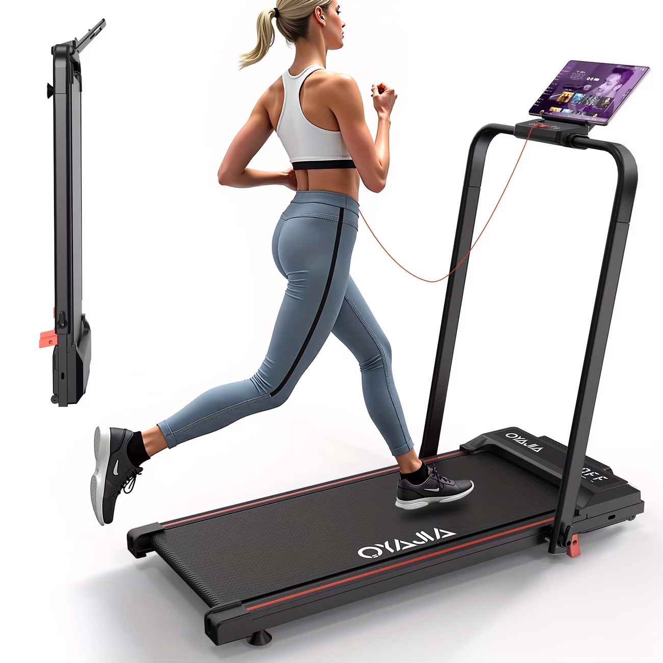 2 in 1 folding walking pad for home electric with remote and lcd display compact walking pad 1 6 kmh foldable walking pad for home office workout without battery with handrails 0