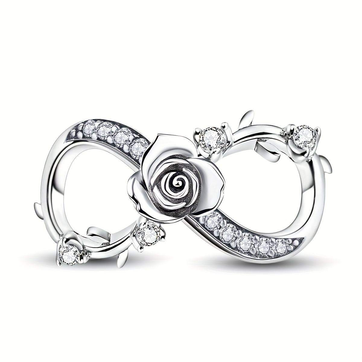 Image of 1pc Infinite&rose Charms Bead, 925 Silver Plated Bead Fit Bracelet Bangle, Jewelry Making Additions Birthday Valentine's Day Mother's Day Gift For Women