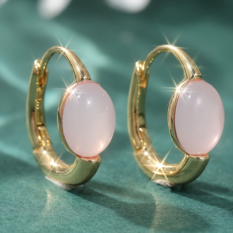 Trendy Synthetic Pink Hoop Earrings For Women Wedding Engagement Jewelry Delicate Ear Jewelry