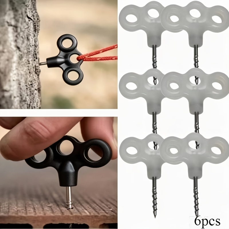 TEMU 6pcs Outdoor Tri-eye Screw Decking Nails For Secure Anchoring, Suitable For Hiking, Fishing, And Mountaineering Activities