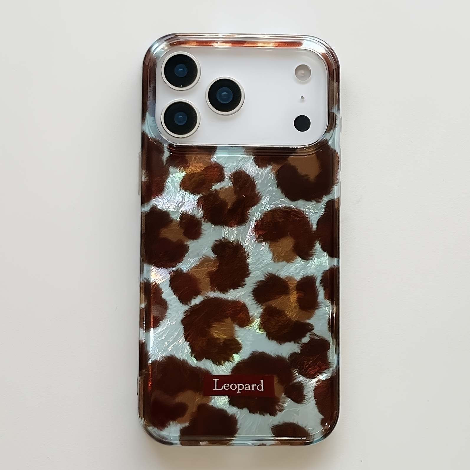 TEMU para Teléfono - Retro Azul y Marrón con Bloques de Color, Estampado de Leopardo y de , Arrugada Adecuada para iPhone 17/16/11/13/ Plus/15 Pro/15