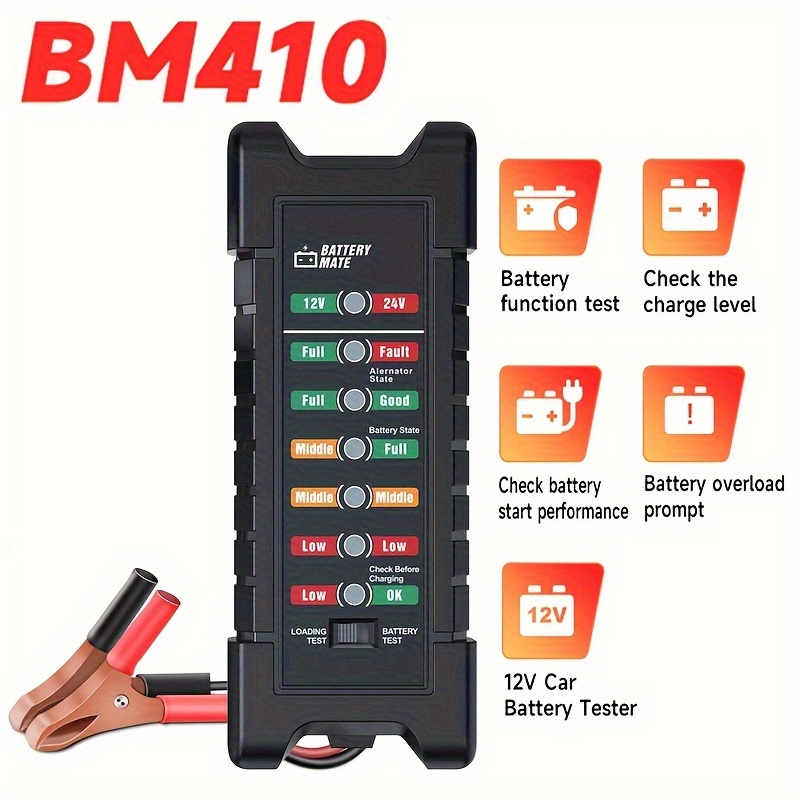 

Foxwell Bm410 12v-24v Car Battery Tester Digital Alternator Tester 2 In 1 Check Battery Condition For Car & Truck