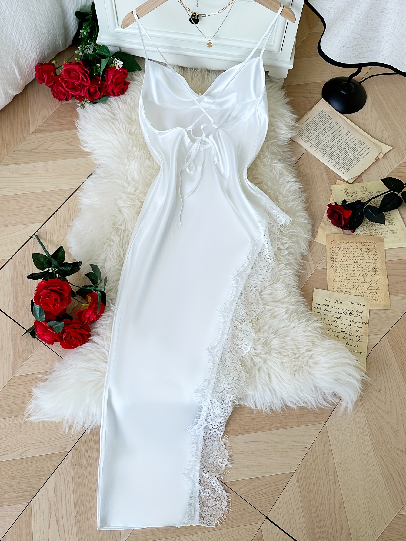 Ladies' Comfortable Casual Long Sleep Dress with a Layered Neckline And Straps