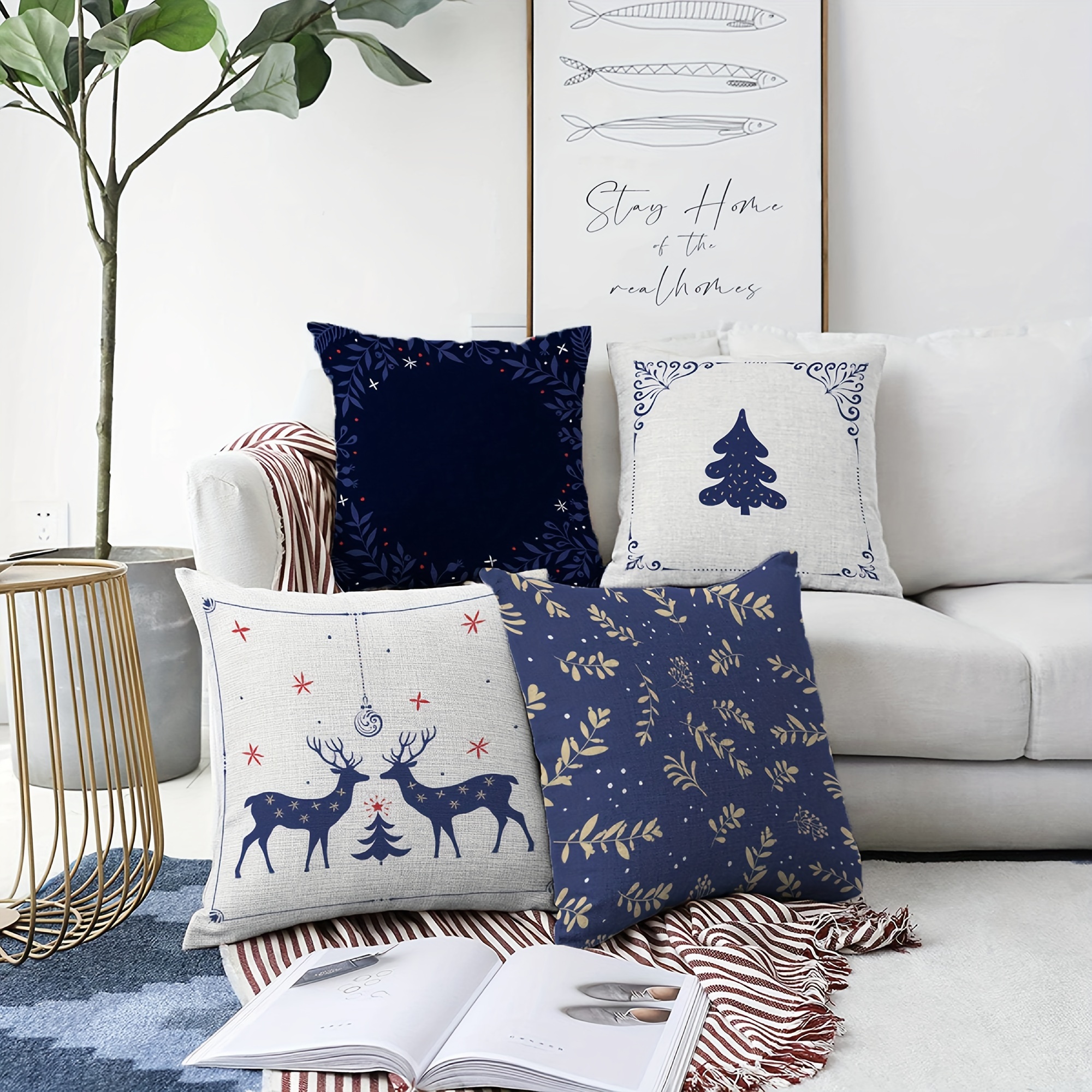 

4pcs Christmas Set - Polyester , No Included, For Sofa, Bed, Car & , To And