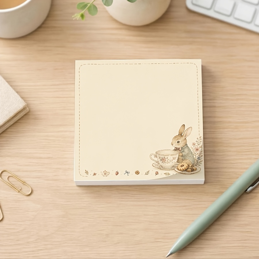 TEMU Bloc-notes vintage goûter du thé avec lapin, joli motif floral de lapin, papier d'écriture décoratif pour notes, listes, et usage de bureau
