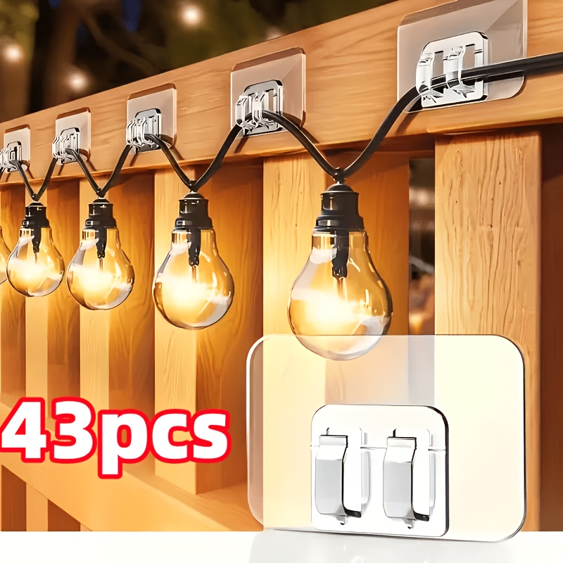 TEMU 43pcs Outdoor String Light Adhesive Hooks, No Damage, No Tools Required, No Drilling. And Uv-resistant, Suitable For Indoor And Courtyard
