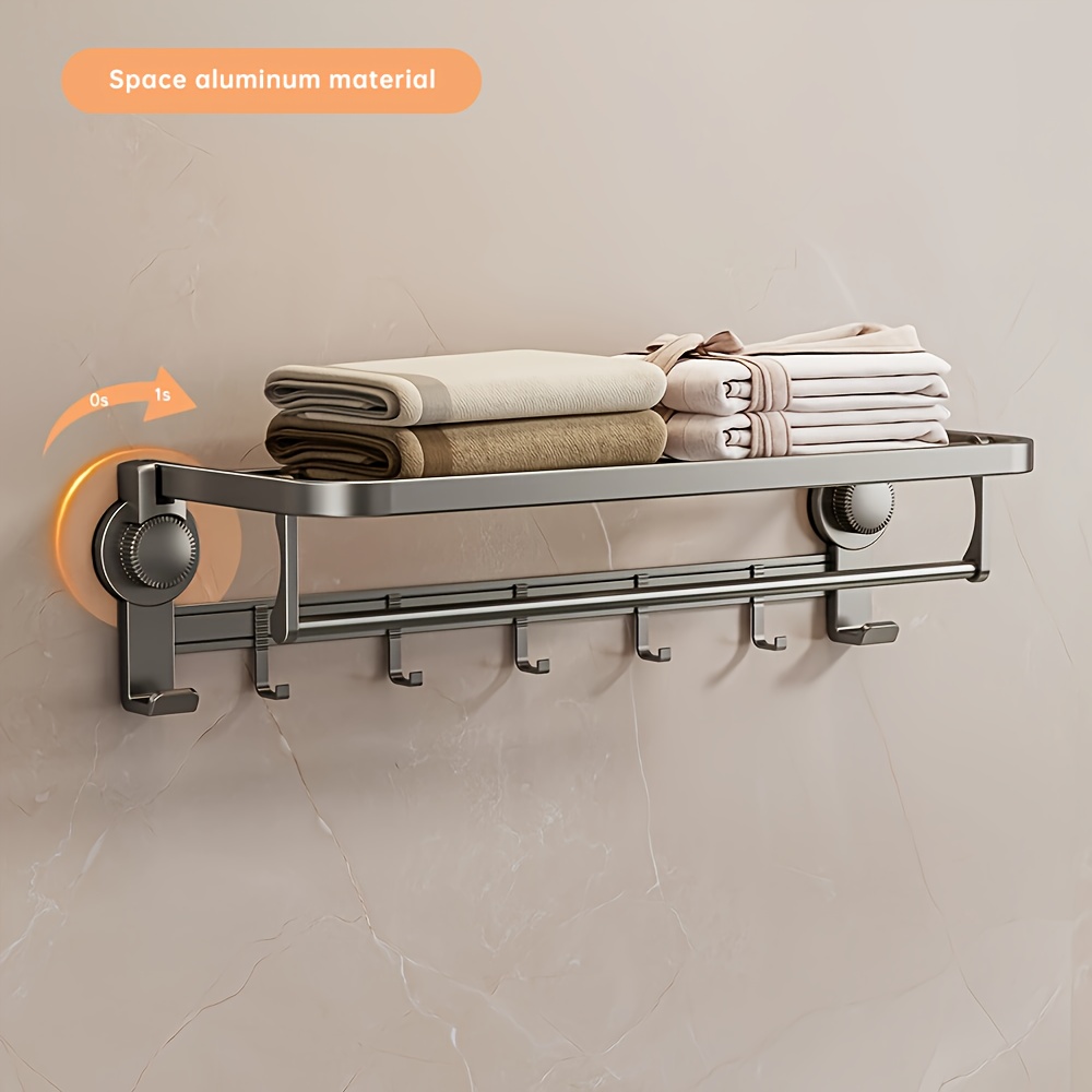  modern chrome wall mount towel rack with hooks suction cup installation no drill moveable with electricity free for bathroom towel storage Product details 6