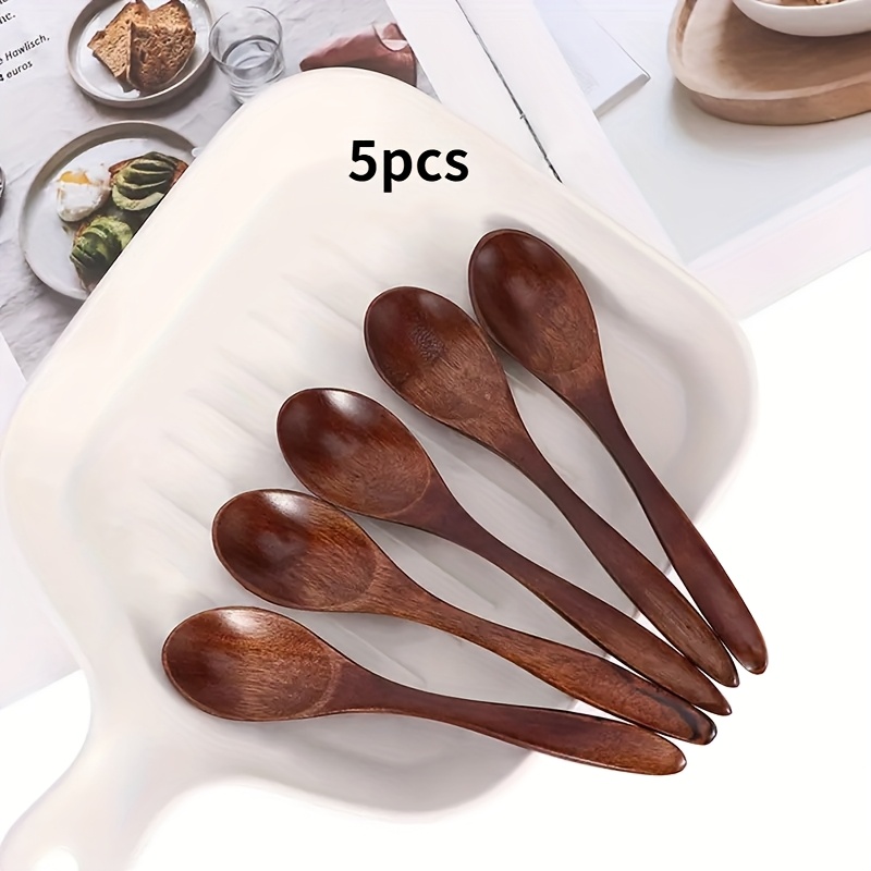 E-shop 2er/5er Set Messlöffel aus Massivholz, geeignet für Suppe, Kaffee, Desserts, Tee, Salz- und Pfefferstreuer, Holzlöffel, kreativer Snacklöffel,