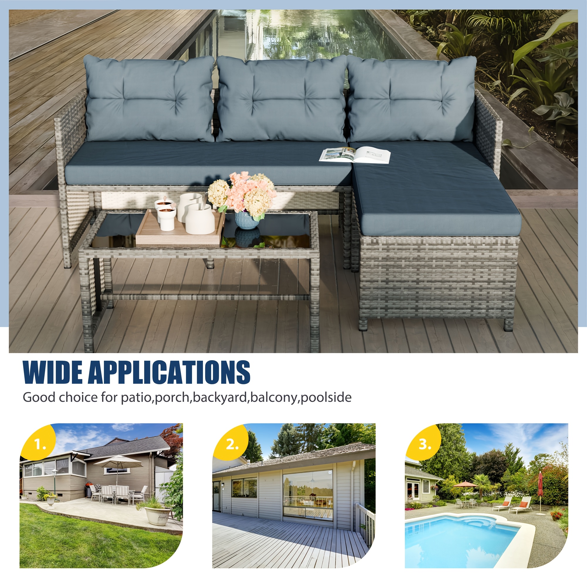 SUNLEI 3-Piece Wicker Patio Set