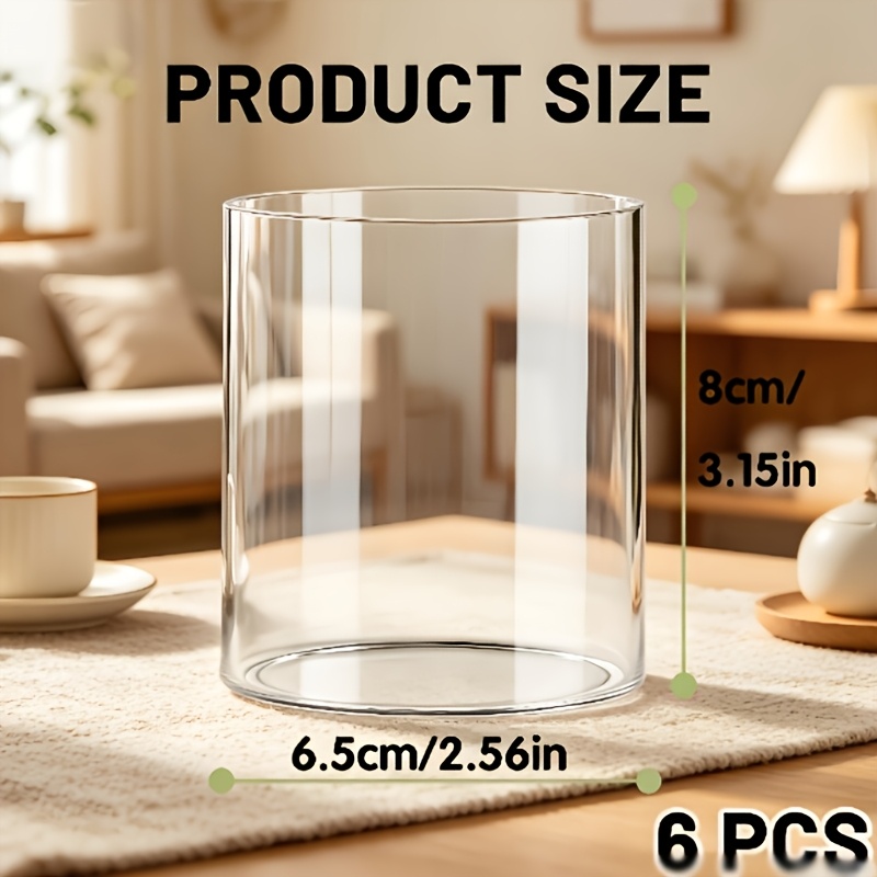 TEMU 1 Set Of 6pcs Transparent Cylindrical Windproof Candle Holders Vase, Borosilicate Glass Made, Sturdy And Durable, Very Suitable For Modern