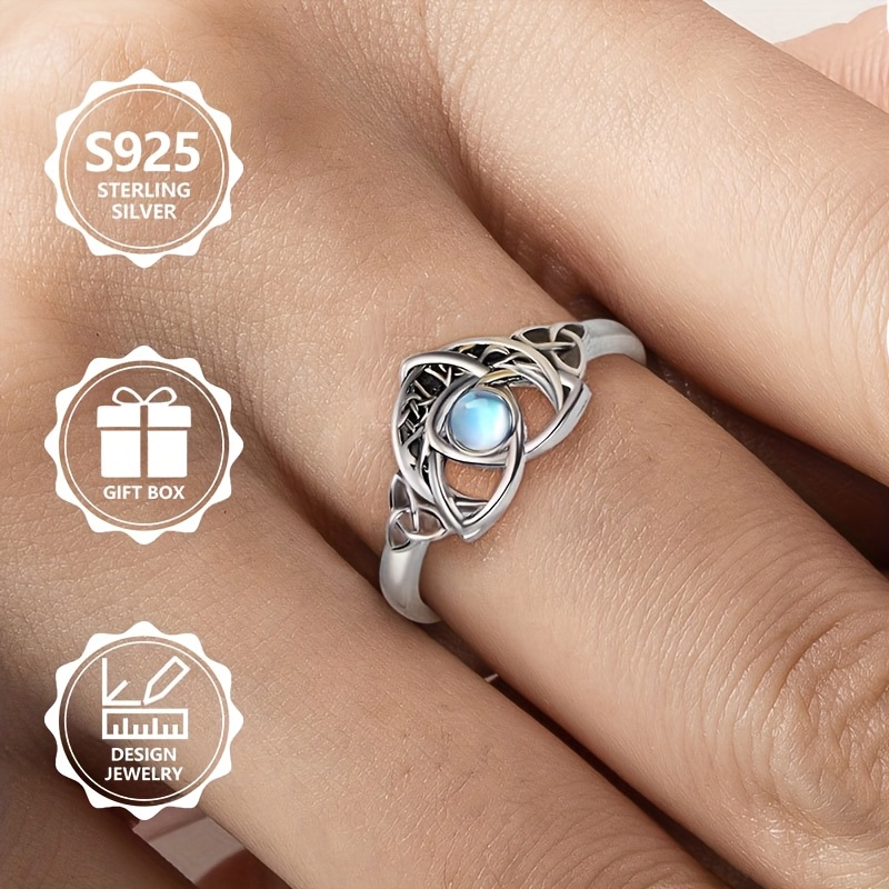 925 Silver Women's Ring Set with Moonstone Style Party Gift