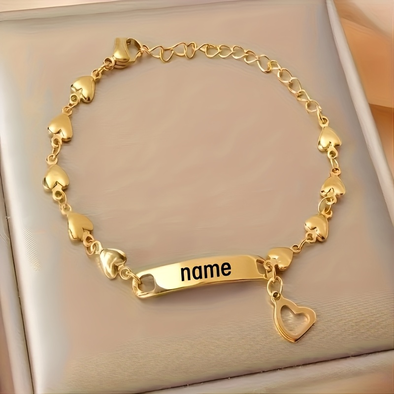TEMU Bracelet à breloques cœur en acier inoxydable doré, ajustable et personnalisable - L'accessoire parfait pour tous