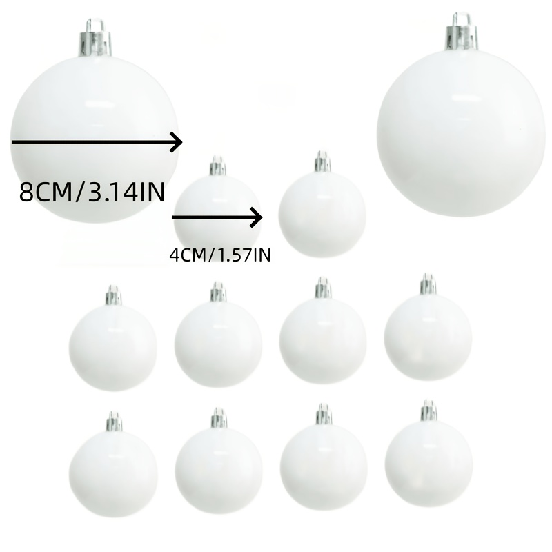 TEMU 12 piezas de bolas de Navidad blancas brillantes, 8 cm x 2 piezas, 4 cm x 10 piezas (12 piezas) - Adornos para árbol de Navidad para fiestas