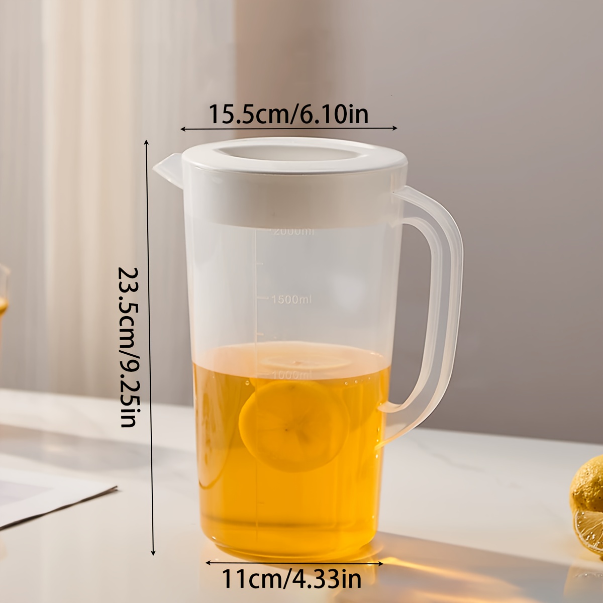 Image of 1pc Clear Plastic With White Lid - Vertical Ribbed Design, Measurement , Perfect For Iced Beverages, Parties, And Everyday Use, Drink Dispenser | Stylish Pitcher | Durable Plastic