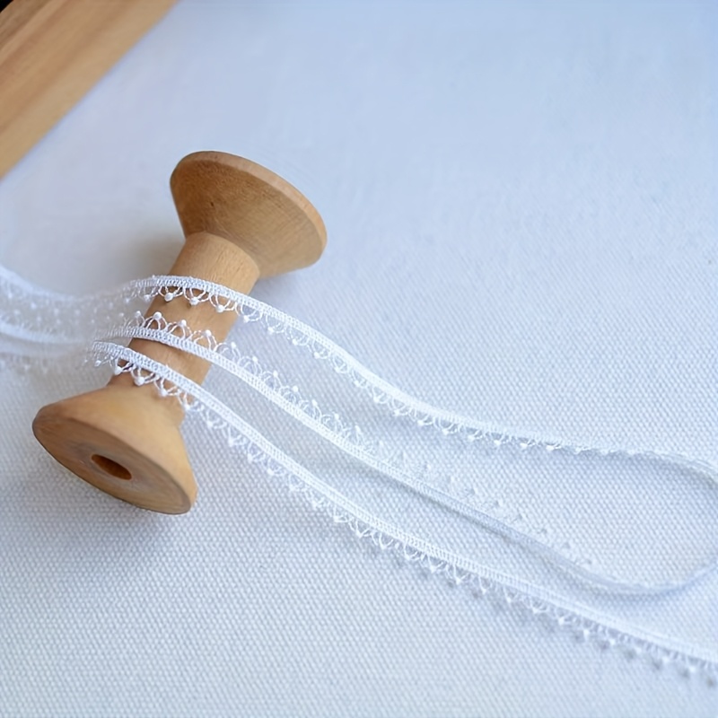 E-shop 1 Yard 6mm/0,24 Zoll Breite Weißer Polyester-Stickerei-Spitze mit Herz- und Blumenmuster, Feine Halbkreiswellenpunkte – für Puppenkleidung,