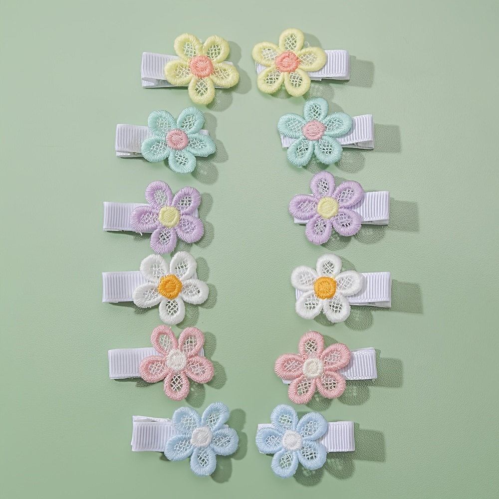 TEMU 12 Adorables Pinzas para el Cabello con Diseño Floral, Mini Barrettes de Poliéster para el Uso Diario, Adornos Multicolor Perfectos para