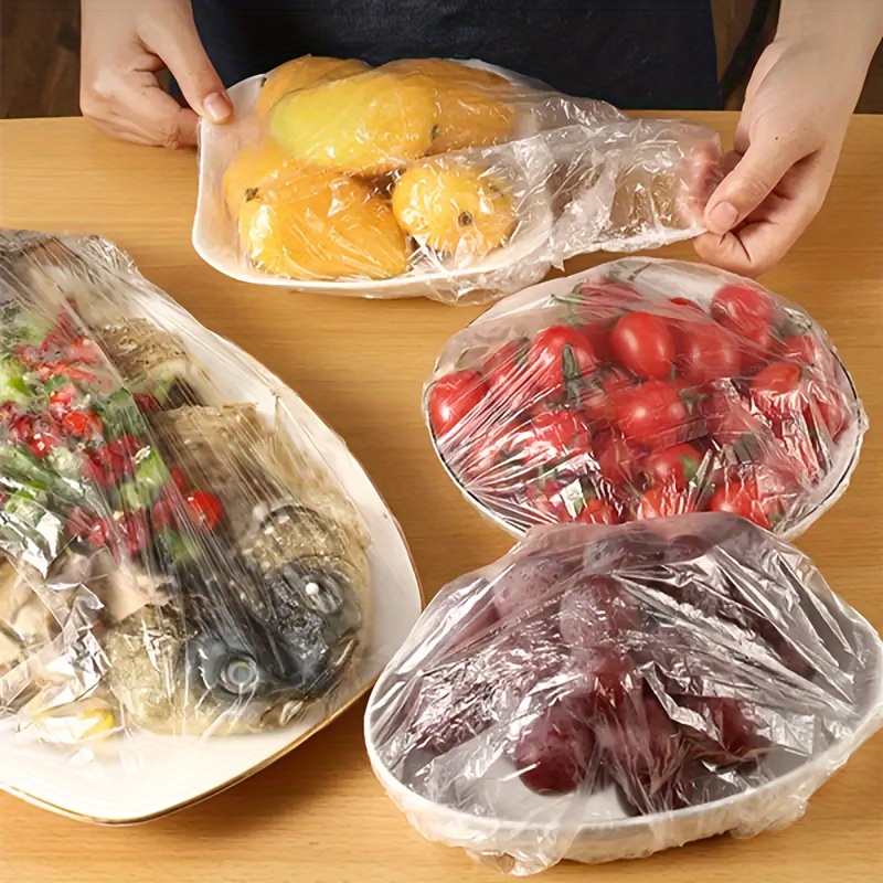   300 pcs food grade pe fresh keeping bags disposable cling film for kitchen use elastic mouth bowls cover   food and prevents dust suitable for   rice and vegetables   and   details 3