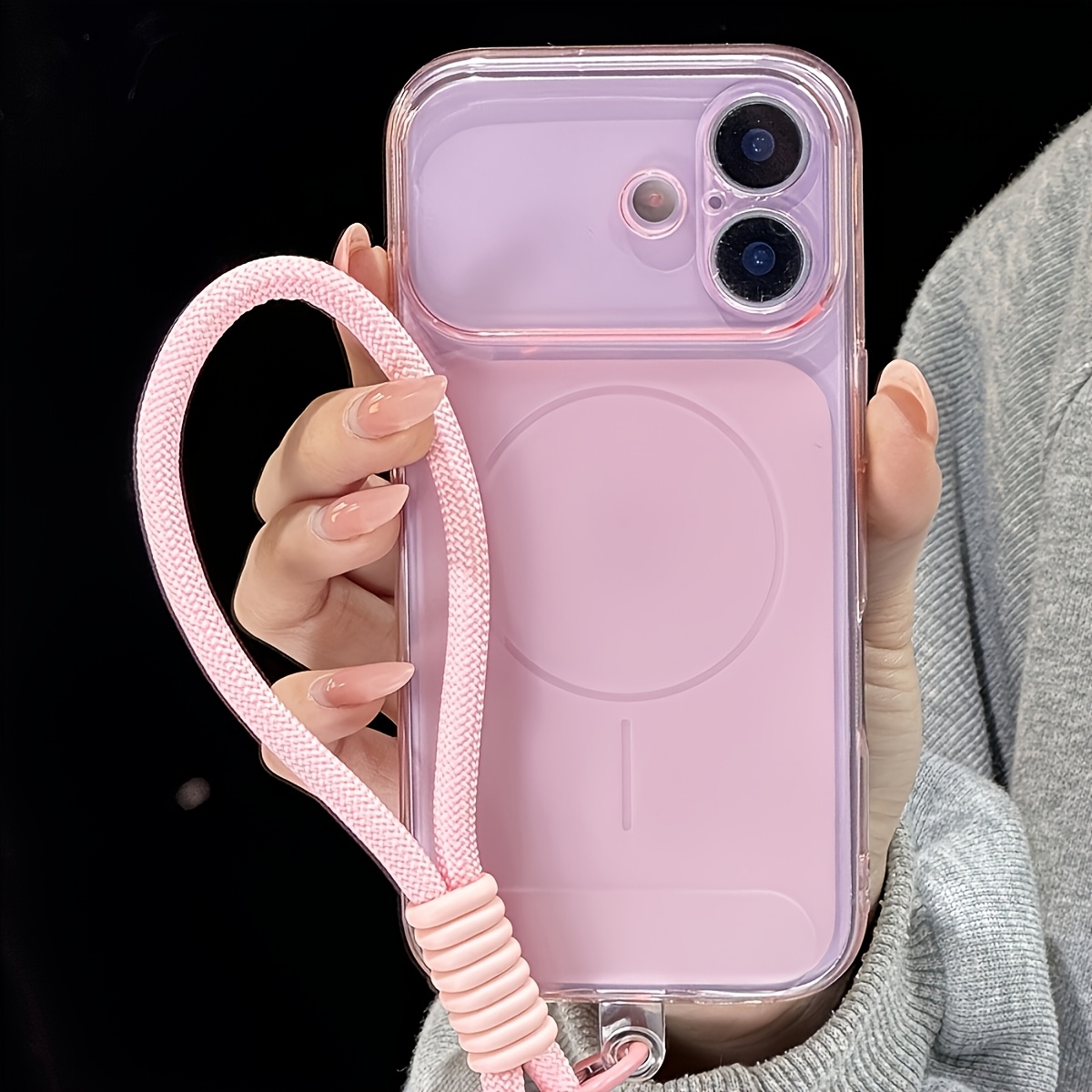 TEMU Funda para teléfono: Funda para teléfono – Una funda elegante, fresca, transparente esmerilada con cordón corto, adecuada para iPhone
