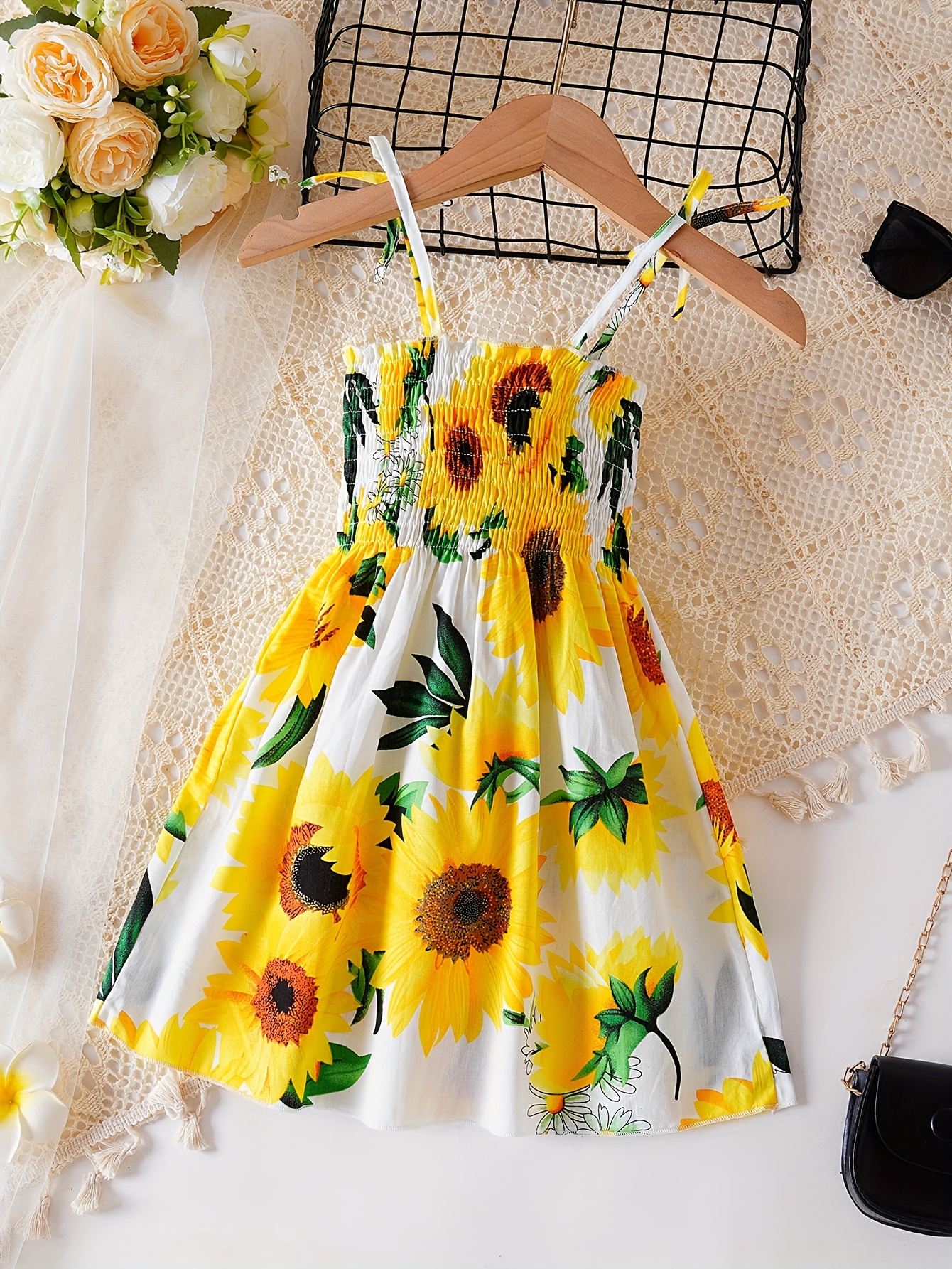 girl sunflower dress sold on Temu United States