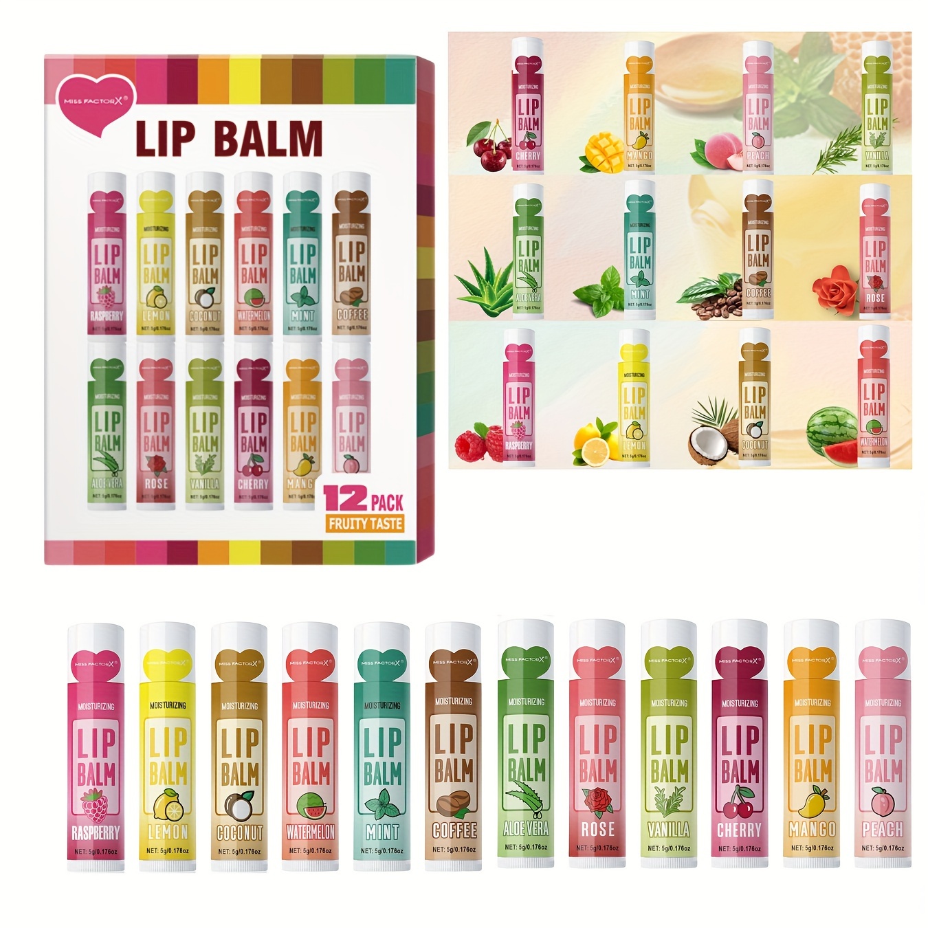 

12pcs/set, Lip Balm Gift Set, 5g Each, Assorted Flavors, Moisturizing & Hydrating Formula, Enhances Natural Lip Color, Ideal Gift For Women, For Party Favors And Holiday Gifts