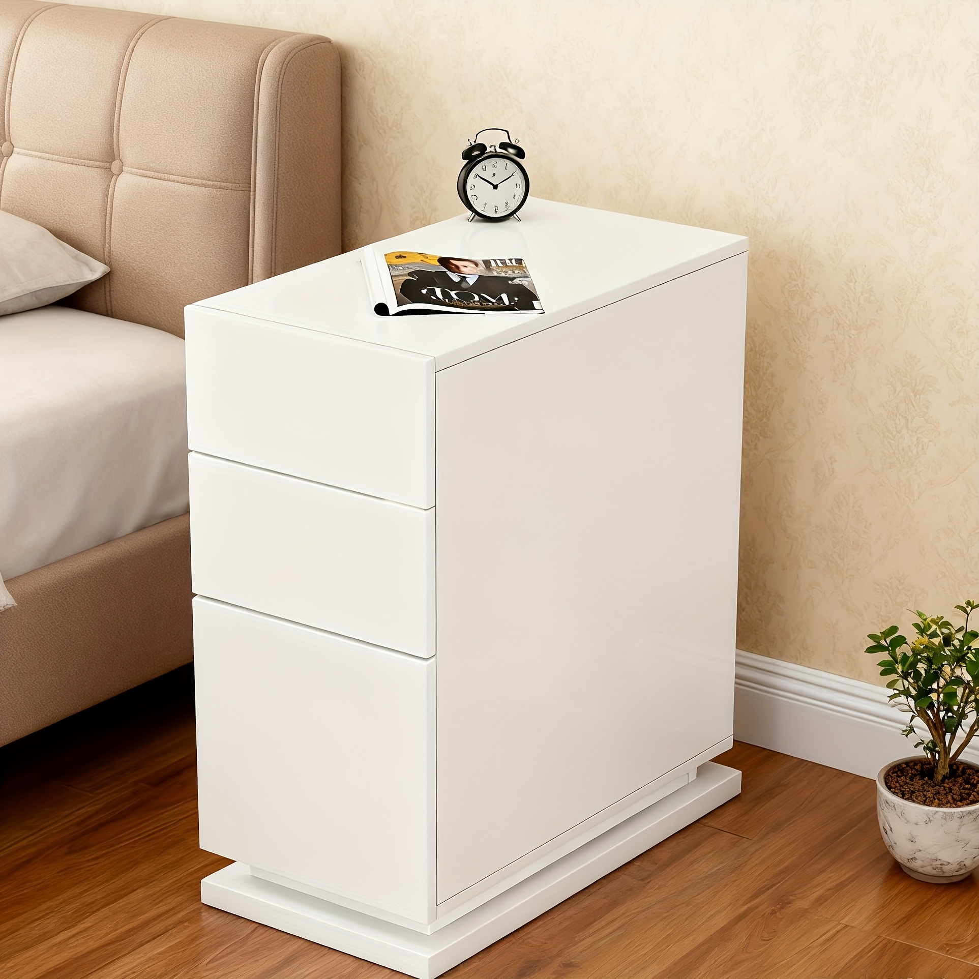 Image of Narrow Storage Cabinet For , Versatile Furniture For Living Rooms, Three-drawer Nightstand, Ideal For Living Rooms And Bedrooms, Dimensions 50x30x63cm