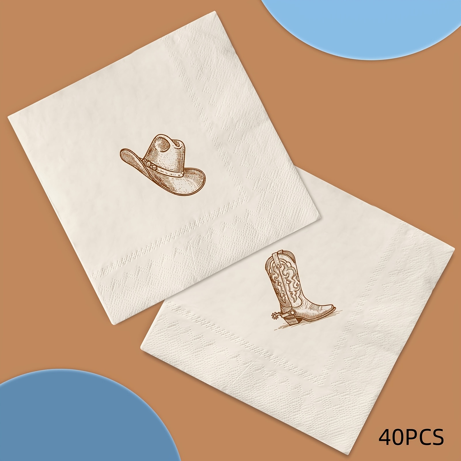 TEMU 40/80pcs Cowboy Cocktail Napkins Disposable Napkin Brown Western Cowboy Hat Boots Beverage Napkin For Wild West Rodeo Birthday Shower Supplies