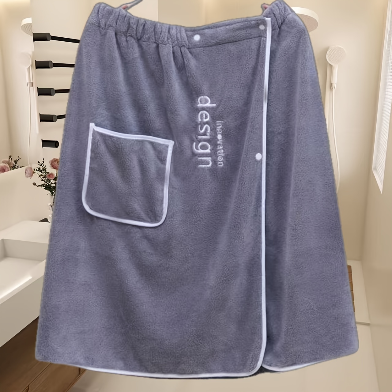 Men's Coral Wearable Bath Towel - Embroidered "with Pocket" Bath Skirt - - Shower Skirt, Solid Towel, Adjustable, Fits All, Bathroom Supplies - Hotel Vacation - Spa Sauna Wrap - Home Bathing
