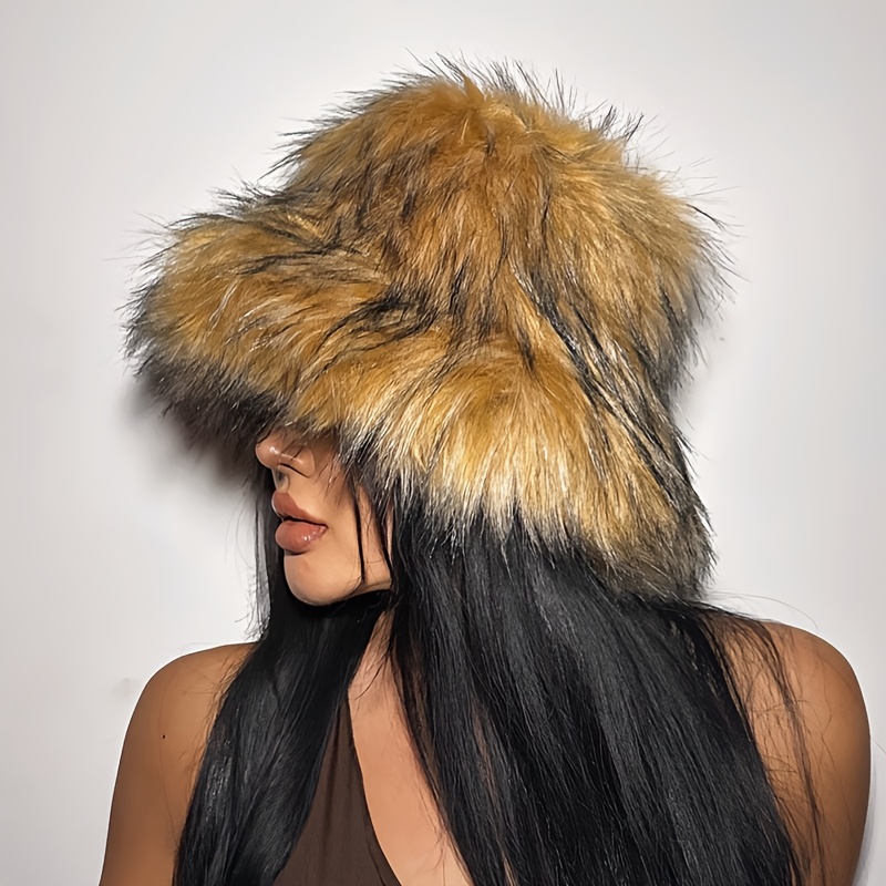 

1pc Women's Fluffy Fur Hat, 100% Polyester Inelastic Cap ,