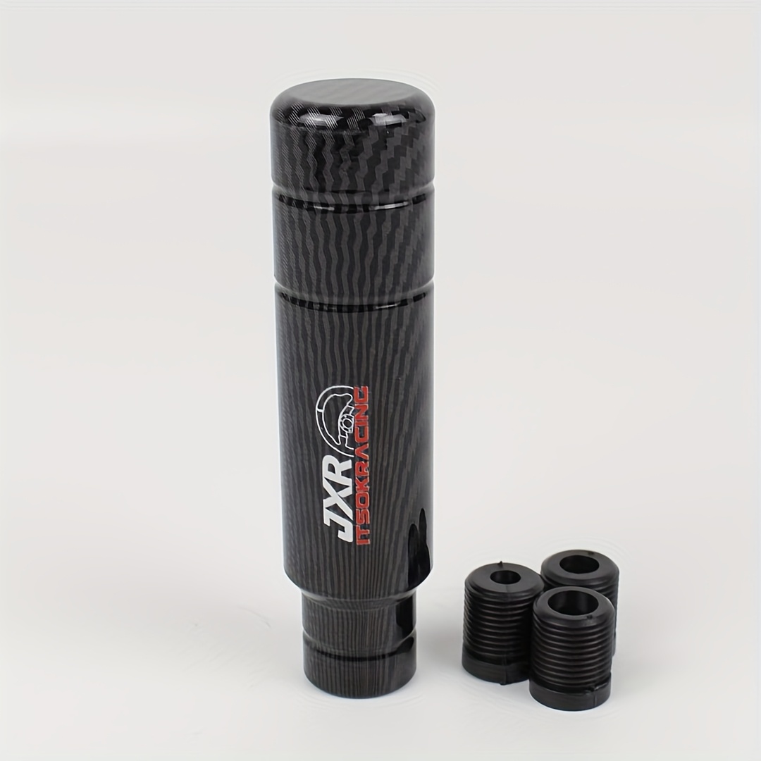 TEMU Car Tuning Accessory Universal 13cm Carbon Fiber Grain Gear Shift Knob Aluminum Shifter Stick With M8 M10 M12 Plastic Adapters